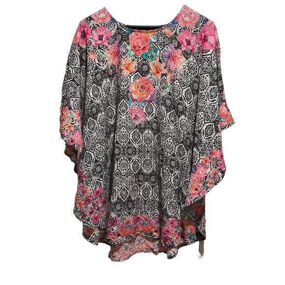 Tolani Collection Floral Caftan Poncho Blouse Womens Size XL Boho Lightweight - Picture 1 of 13